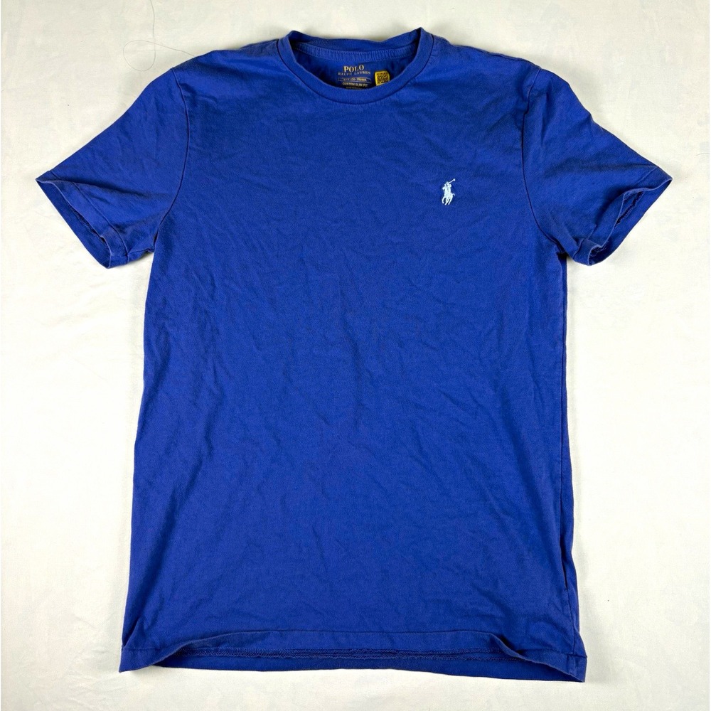 Polo Ralph Lauren Custom Slim Fit Mens S Blue Crew Neck Tee Embroidered Logo